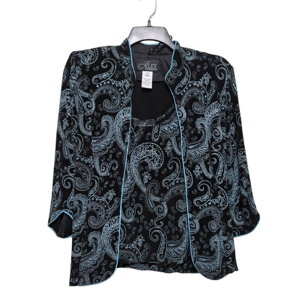 Amex Evenings 2 Piece Back/Blue Sequin Top Set XL